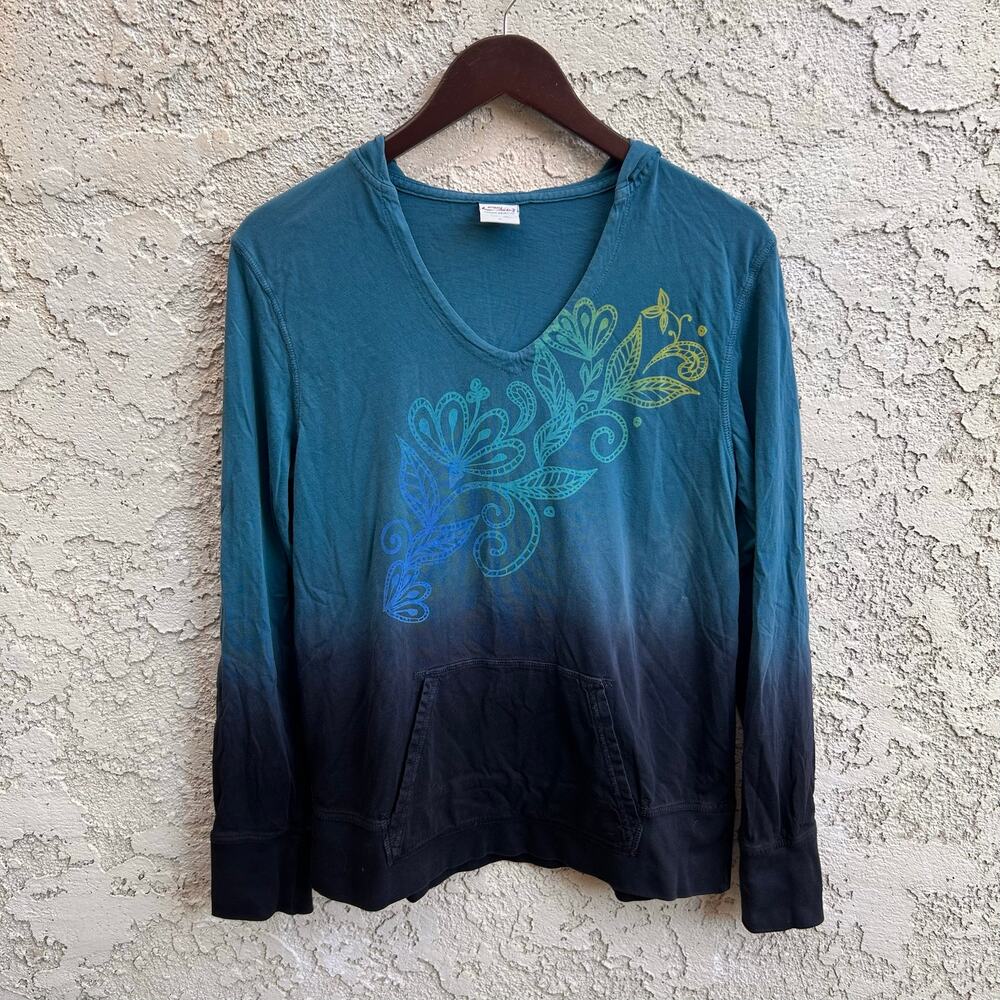 Crazy Shirts Hawai’i Blue Ombre Hooded Floral Graphic Top Size Large
